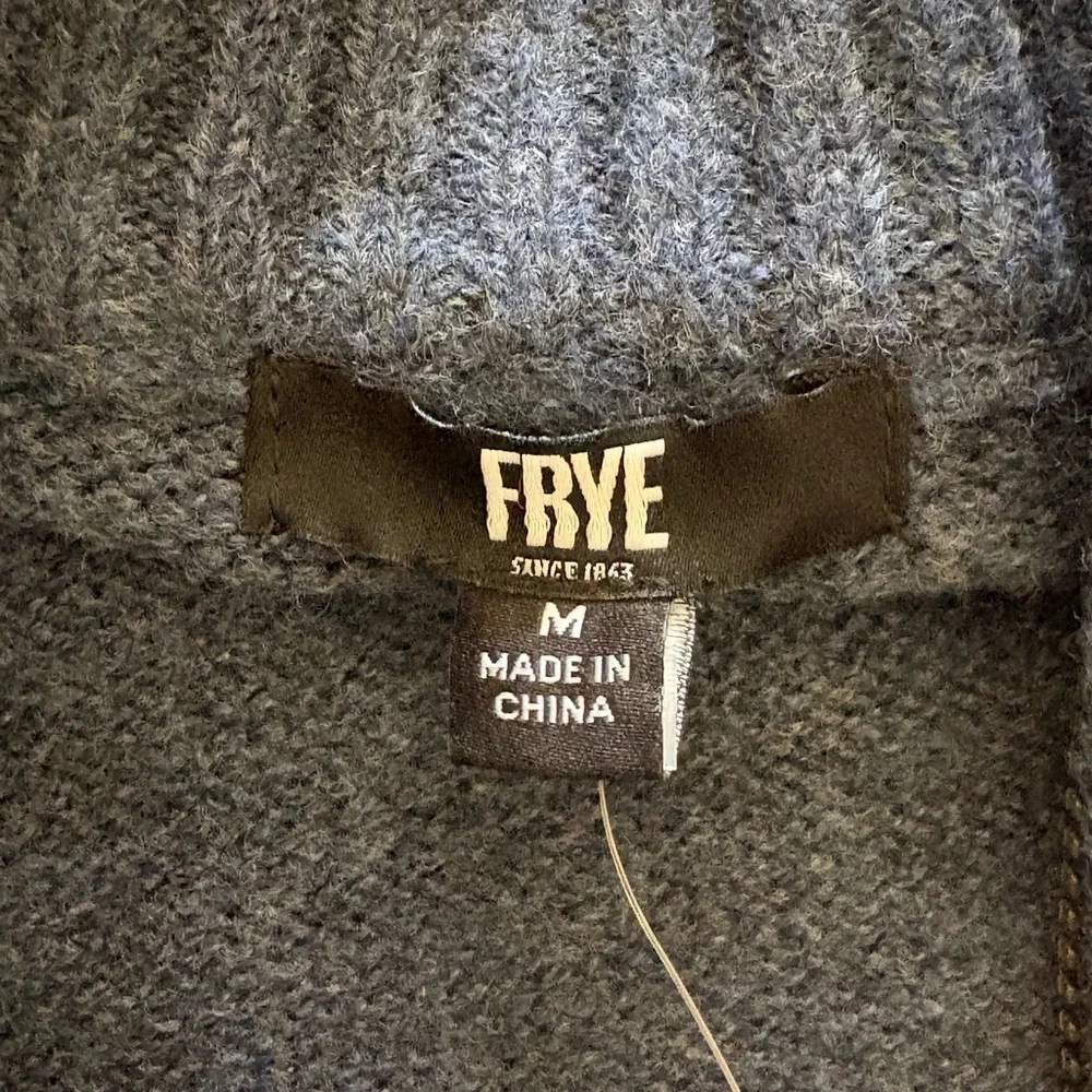 NEW! Frye Navy and Tan Patterned Zip-Up Cardigan Sweater - Picture 3 of 6